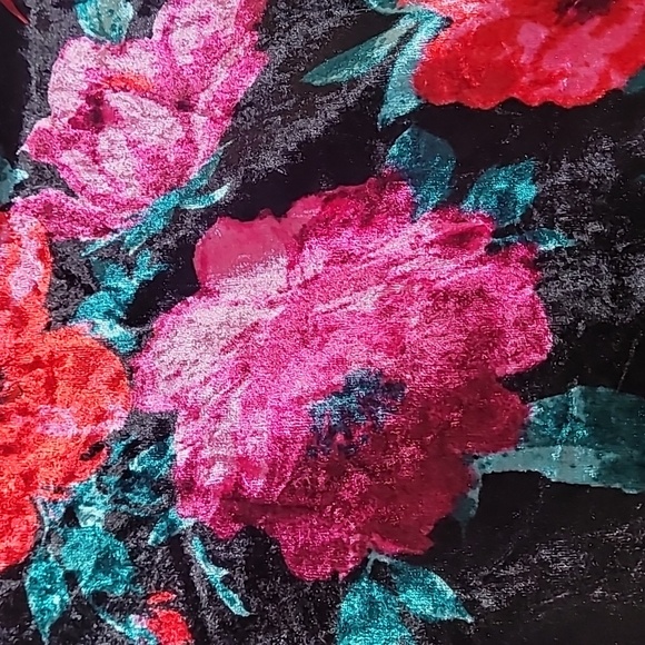 Madden Floral Velvet Crop Top Size XS Long Sleeve Rhinestone Sweetheart Coquette - Picture 10 of 12